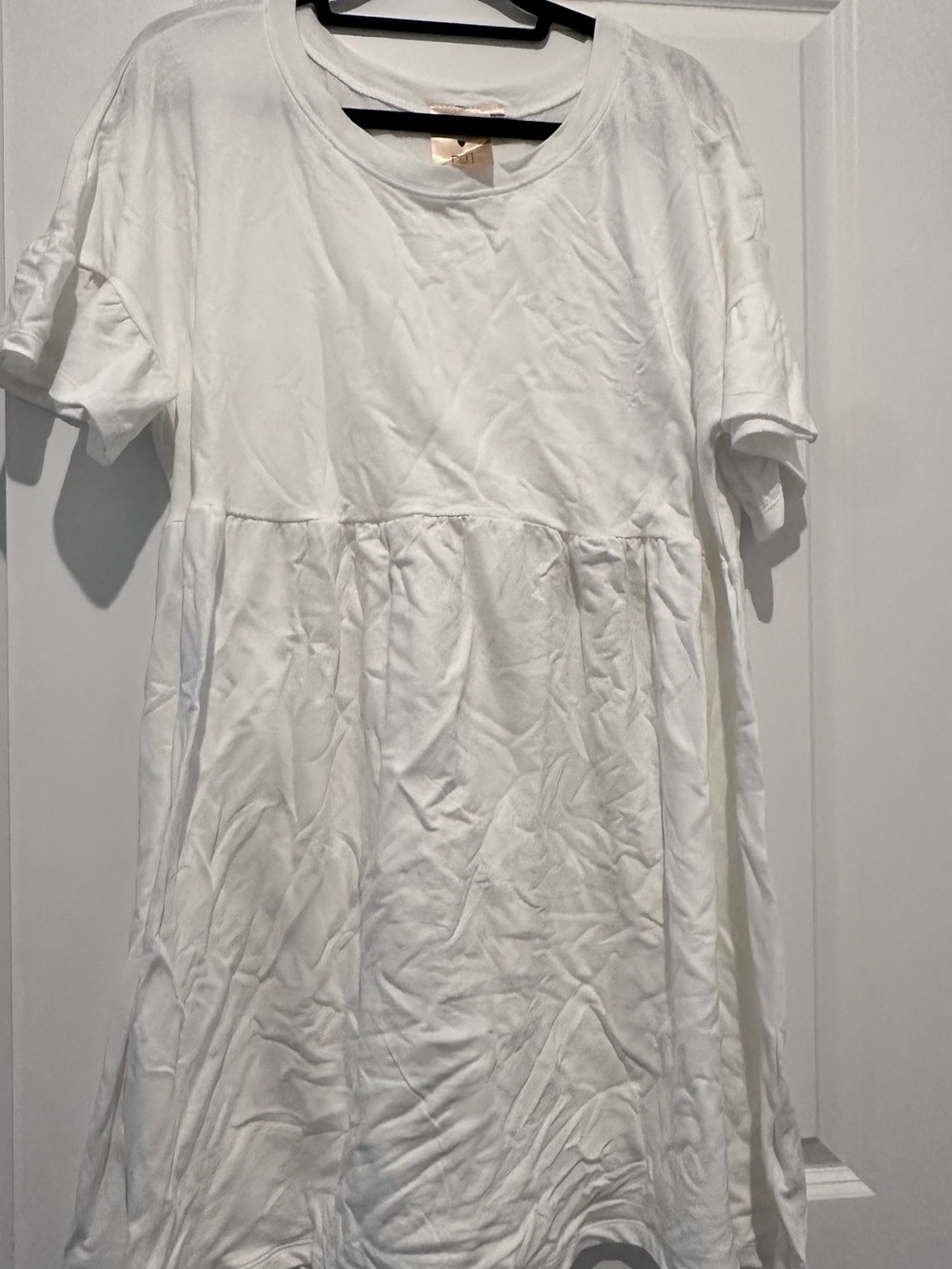 Jillian Harris White Short Ruffle Sleeve Babydoll Tee Dress